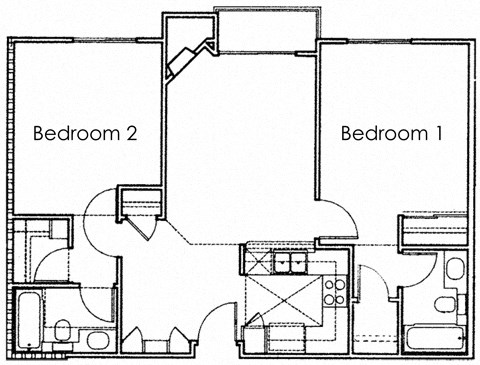 Floor plan for 2 beds, 2 baths, 903 sqft